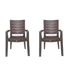 Prima Plastic Chair for Living Room | Set of 2 | Chair for Home, Living Room, Outdoor | Stackable Chair with arm | 100% Virgin Plastic | Rado (Weather Brown Colour)