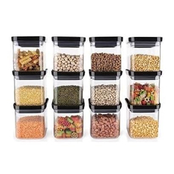 Kitchwell Air Tight Containers for Kitchen Organizer Storage Set | Square Airtight Storage Jar and Container Organizer | Plastic Kitchen containers Set | Home and Kitchen Storage Boxes (500 ML, 06)