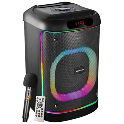 ZEBRONICS BASH Portable Bluetooth Speaker, 60W RMS, 20.32cm Full Range, Upto 6 Hours Playback, BTv5.0 | USB | mSD | AUX | TWS, RGB LED, Karaoke, Included Voice Changing Wireless Microphone