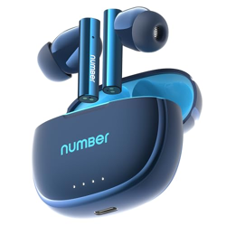 Number Navo Buds X1 w/ 50H Playtime, Dual Pairing, 13mm Speakers, ENC, 45ms Low Latency Bluetooth (Blue Pool)