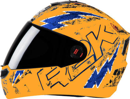 Steelbird SBA-1 R2K Live Full Face Graphic Helmet in Glossy Fluo Neon Blue Motorbike Helmet(Glossy Fluo Orange Blue with Chrome Blue Visor)
