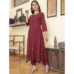 Floral Embroidered Pure Cotton A-Line Kurta with Trousers & Dupatta