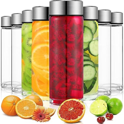 Vency Wide Mouth Glass Water Bottle with Leak-Proof Airtight Stainless Steel Lid for Water, Smoothie, Juices With long Cap - 750ml (Set Of 8)