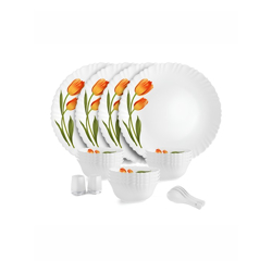 Dazzle Series White 22 Pieces Floral Printed Opalware Microwave Safe Dinner Set