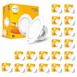 wipro Alpha 10W Round Downlight Junction Box | Cool Day White (6500K) | Glare-Free Design |Recessed Down Light For False Ceiling | Cutout 3 Inch | Pack Of 20-Polycarbonate
