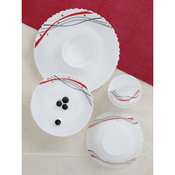 Larah by BOROSIL Nyla  Jupiter White & Red 17 Pcs Opalware Crocker Dinner Set