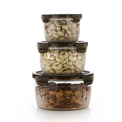 Vetalic Snap-Seal Storage Containers Set of 3 Airtight Food Storage,Microwave Safe,BPA-Free Plastic Unbreakable Kitchen Containers With Capacity Of 600Ml,1200Ml,1800Ml (Brown)