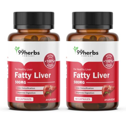 99 HERBS Fatty Liver Capsules (Pack of 2) | 100% Ayurvedic Blend with Makoi, Kalmegh & Punarnava | Supports Liver Detox, Shields Against Toxins & Boosts Digestion | 60 Capsules per Pack