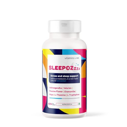 Sleepozzzz Stress & Sleeping Support pills by Vitamins & Me, Non-Habit Forming & Melatonin Free, Natural with Ashwagandha, Valerian Root, Chamomile, Passion Flower 60 Veg Capsules