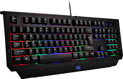 ZEBRONICS Transformer K2 Wired USB Standard Desktop Keyboard Compatible with Desktop, Laptop, Mac 104 Keys, Multi-Color LED, 1.8m Braided Cable, Multicolor LED Laser Keycaps(Black)