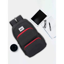 HRX by Hrithik Roshan Unisex Black & Red Brand Logo Backpack with Shoe Pocket