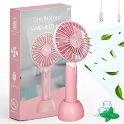 One94Store Portable USB Fan  Rechargeable 1200mAh Battery, Up to 6 Hours Working Time, 3-Speed Modes, Compact & Lightweight with USB Cable  Ideal for Home, Office & Travel (Pink)