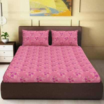 CARLTON LONDON 120 TC Cotton Double Floral Flat Bedsheet(Pack of 1, Red Yellow)