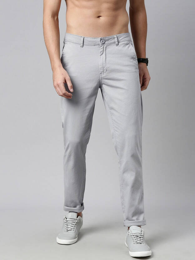 Men Regular Fit Grey Cotton Blend Trousers