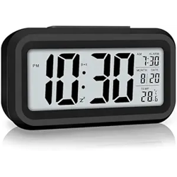 AERYS Digital Alarm Clock with Automatic Sensor, Date and Temperature Display, Table Clock for Students, Home, Office, Corporate Use (Black Digital)