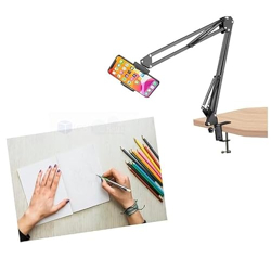 Qai Universal Overhead Video Tabletop Stand Phone Tablet Stand Holder Metal Long Lazy Arm and Bracket for All Mobiles Phone and Tablet for Streaming,Overhead Video,Desktop,Bedroom, Office