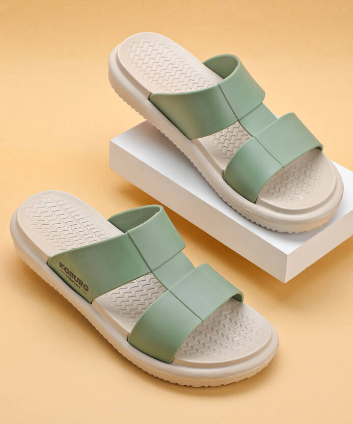 Women Monaco Sandal | Comfortable | Lightweight | Slide extra soft |Stylish KF-474 Flats Sandal(Green, Beige , 7)