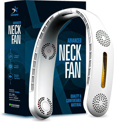 VRPRIME Portable Neck Fan 4 Turbo Motors, 3-Speed, Low Rechargeable 2400mAh Perfect Fan for Kitchen Women Rechargeable Fan(White)