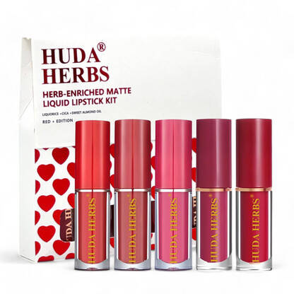 HUDA HERBS 5Pcs Mini Liquid Lipstick Matte Waterproof Lipstick Combo Pack(Just Red's, 20 ml)
