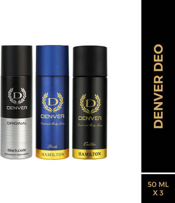 DENVER Pride, Black.code Original & Caliber Nano Deodorant Spray - For Men(150 ml, Pack of 3)