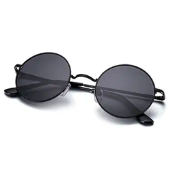 ARZONAI Round Mens UV Protected Sunglasses Black Frame, Black Lens (Medium) Pack Of 1