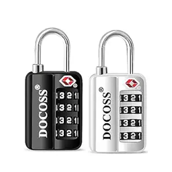 DOCOSS-Set of 2-116 Metal TSA Locks for Luggage, Number Lock for Bag 4 Digit Small Locks for Luggage TSA Lock Combination Password Locks for Travel (Black,Silver)