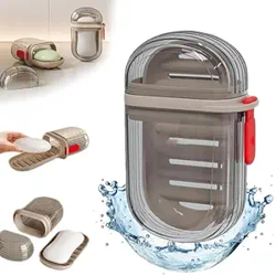 JIALTO Portable Soap Holder - Compact and Durable Plastic Soap Dish for Home, Outdoor Hiking, and Camping - Travel Soap Box Case Ideal for Accessories (Browns)