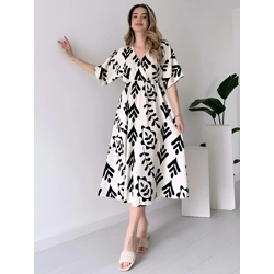 Women Cotton Floral Printed Fit & Flare Midi Dress