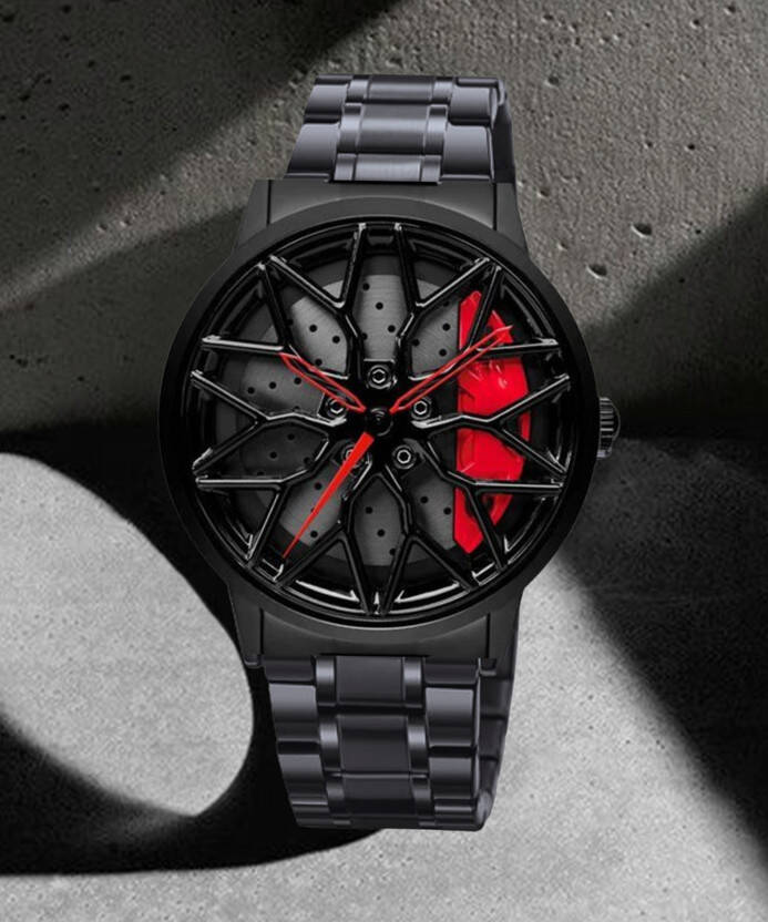 Car wheel watch | Spinning watch | Roatating watch | Gyro watch | Red watch Analog Watch - For Men Spinning car wheel rotating gyro red watch