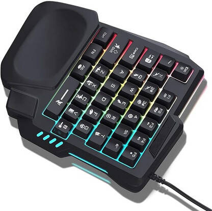 microware G7 single-handed keyboard Wired USB Handheld Gaming Keyboard Compatible with Desktop, Laptop, Mac RGB,multimedia_keys,USB Keyboard One-Handed Wired 35 Keys Luminous Gaming Keyboards for Tablet Colorful Ergonomics Gamer Keypad Hand Rest(Black)