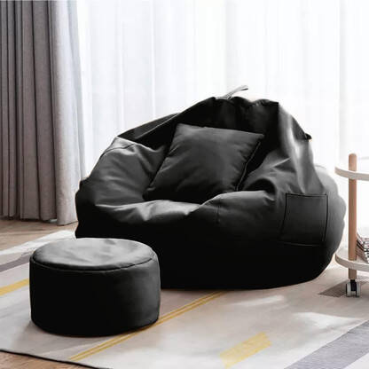 GIGLICK 4XL Bean Bag Cushion and Footrest Filled with Beans- Black Bean Bag Chair With Bean Filling(Black)