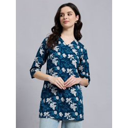 Women Straight V-Neck Three-Quarter Sleeves Kurtis