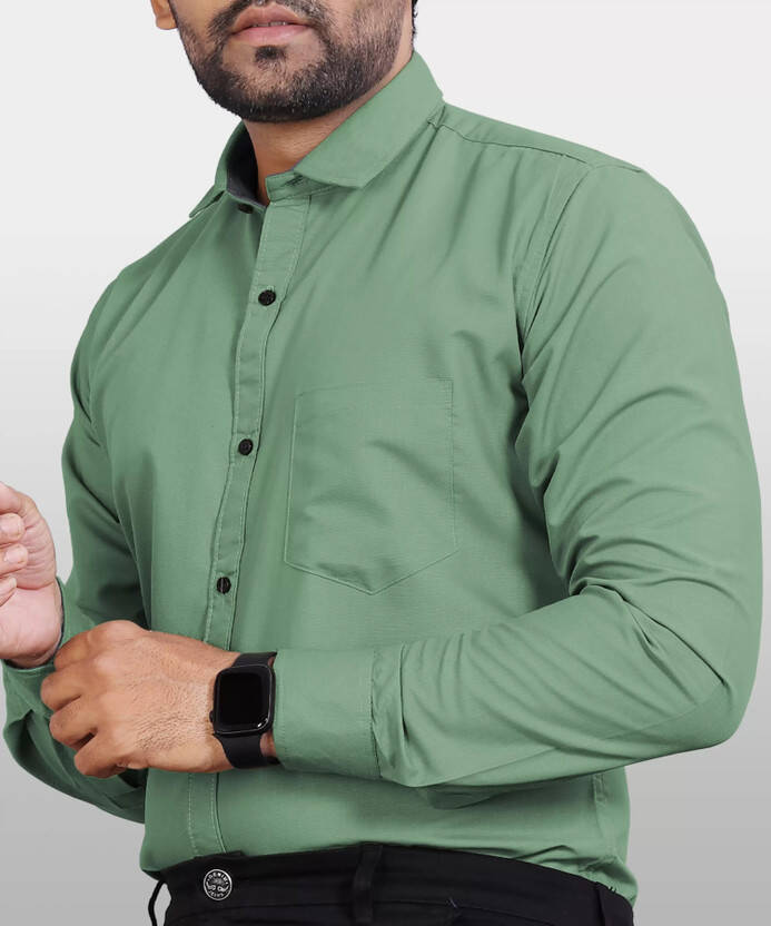 Men Regular Fit Solid Curved Collar Formal Shirt