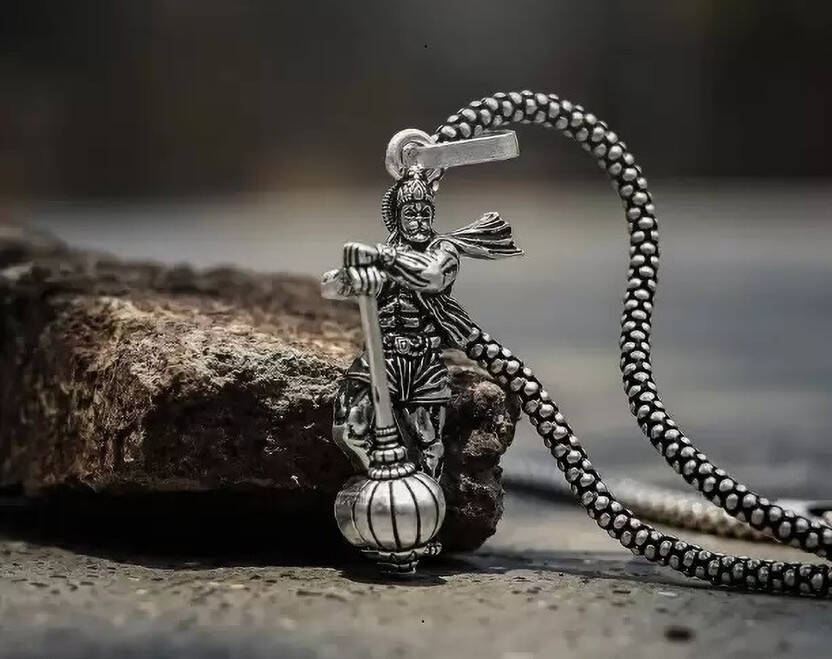 silver plated religious lord Hanuman bajrangbali Bala ji locket with boxer Sterling Silver Plated Stainless Steel Necklace
