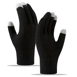 Wearslim Premium Super Soft Winter Unisex Elastic Touchscreen Thermal Hand Gloves For Men & Women, Woolen Knitted Winer Gloves for Driving, Texting & Outdoor Activities - Black