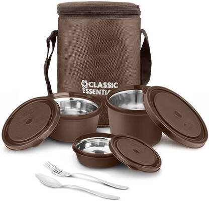 Classic Essentials Prio Microwave Safe Stainless Steel | Insulated Fabric Bag | Leak Proof 3 Containers Lunch Box(1250 ml, Thermoware)