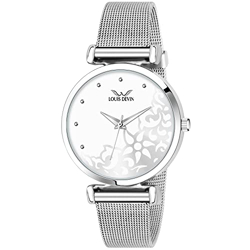 Louis Devin Silver Dial Mesh Steel Chain Analog Wrist Watch for Women | LD-L157-SLV-CH