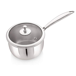 Meera Exclusive Triply Frying Pan Cum Sauce Pan with Tempered Glass Lid, 1.5 Litre, Silver (16 cm), (Induction and Gas Stove Compatible)