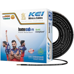 KEI WIRES & CABLES Homecab 0.5 sqmm 1 Core Copper Flame Retardant House Wire PVC Insulated Cable for Domestic & Industrial Electrical Wiring (Black, 90 Meters)