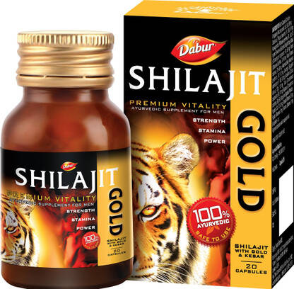 Dabur Shilajit Gold | Premium Vitality | Ayurvedic Supplement for Men | 20 Capsules(20 Capsules)