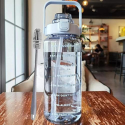2L:-Capacity Belt Straw|Transparent Motivational Water Bottles