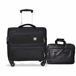 SWISS MILITARY Combo of Cabin Luggage Trolley Bag 32L & Leatherette Laptop Messenger Bag for Men | Fits 15.4 Inch Laptop | Travel Office Bag Combo for Men | Soft-Sided Black Trolley Bag with Wheels