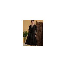 Printed Rayon Calf-Length V-Neck Semi-Flared Kurta