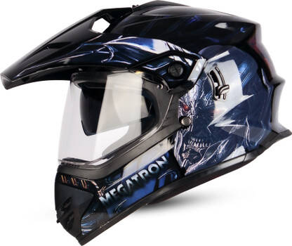 Steelbird SBH-13 Transformers Megatron ISI Certified Off Road Full Face Helmet for Men Motorbike Helmet(Matt Black Grey with Inner Sun Shield)
