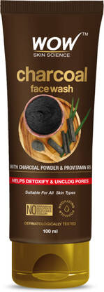 WOW SKIN SCIENCE Charcoal  | Detoxifies Skin | Unclogs Pores | Lifts of Pollutants & Dirt Face Wash(100 ml)