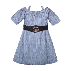 Wish Karo Girls Silk Lycra Pleated Fit & Flare Dress With Belt