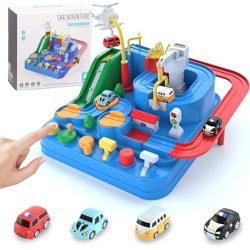 Car Adventure Race Track with Parking Lot- Playsets for Toddler- Simulating Driving Steering Wheel Musical Toys for Boys & Girls 3 4 5 6 7 8 Years Old