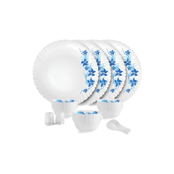 Cello Dazzle Series White 22 Pieces Floral Printed Opalware Microwave Safe Dinner Set