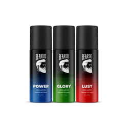 BEARDO Men Set of 3 Long Lasting Perfume Deo Spray 150ml/100g each - Power + Lust + Glory