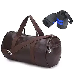 Raizex Combo Pack Of Pu-Leather Gym Bag Gym Duffel Bag With Shoulder Strap For Men's & Women's With Blue Wrist Support Band For Daily Exercise., 23 Cm